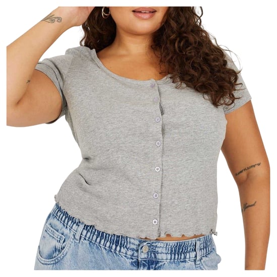 Brave Soul Dames/Dames Geribd Plus T-shirt (Grijze Mergel) - Image 3