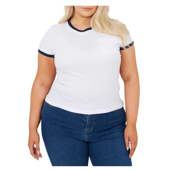 Brave Soul Dames/Dames Contrast Detail Plus T-shirt (Wit, Marine) - Image 2