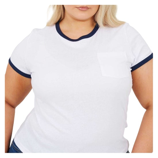 Brave Soul Dames/Dames Contrast Detail Plus T-shirt (Wit, Marine) - Image 4