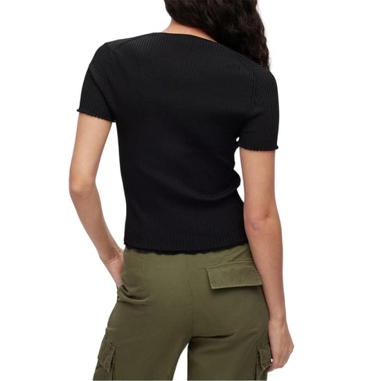 Hugo Slissy slim-fit top met korte mouwen voor dames (Zwart) - Image 2