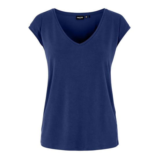 Pieces Pckamala gebreid T-shirt met V-hals voor dames (Blauw) - Image 1