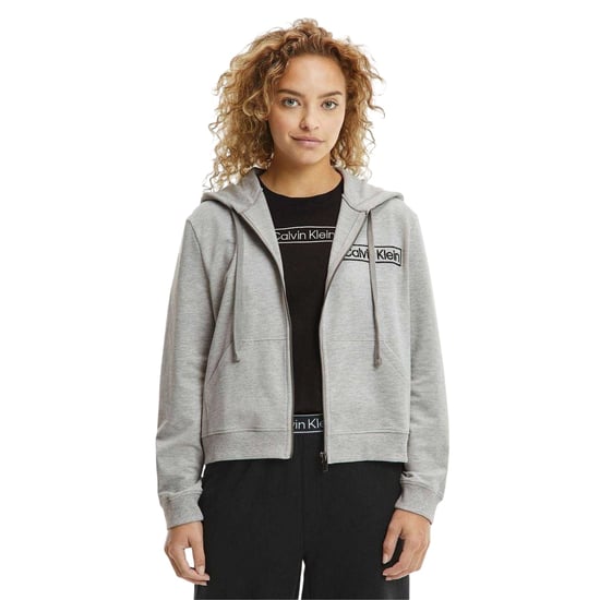 Calvin Klein Dames Logo Katoenen Lange Mouwen Volledige Rits Hoodie (Grijs Marl) - Image 3