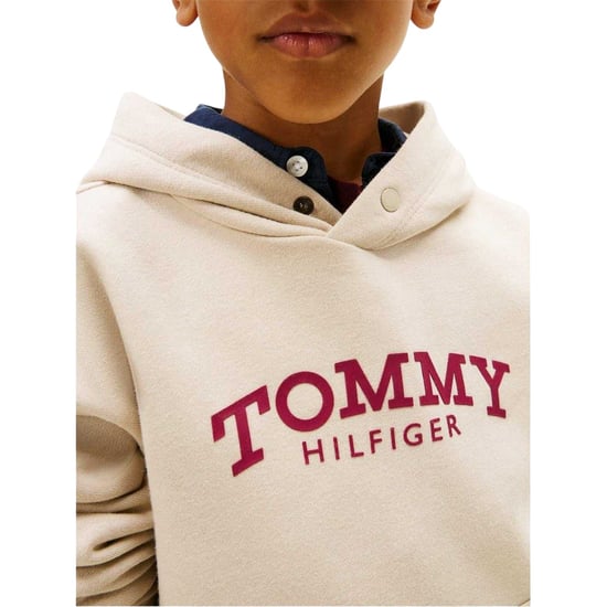 Tommy Hilfiger Kinder/Kids Logo Hooded Trekkoord Hoodie (Zand) - Image 3