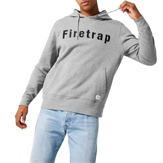 Firetrap Mens Graphic Fleece Hoodie (Grey Marl) - Image 1
