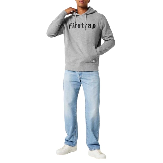 Firetrap Mens Graphic Fleece Hoodie (Grey Marl) - Image 4