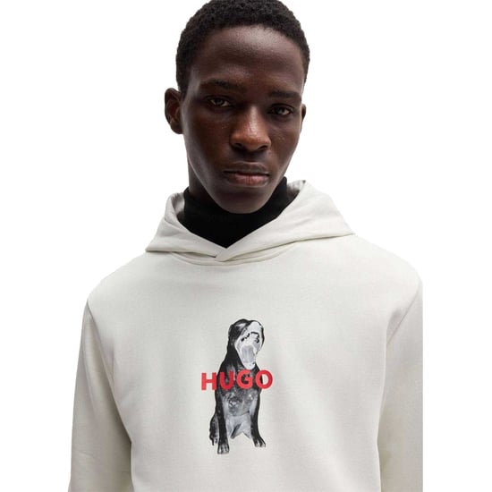 Hugo Mens Dartchon Bulldog Hooded Relaxed Fit Hoodie (Natural) - Image 3