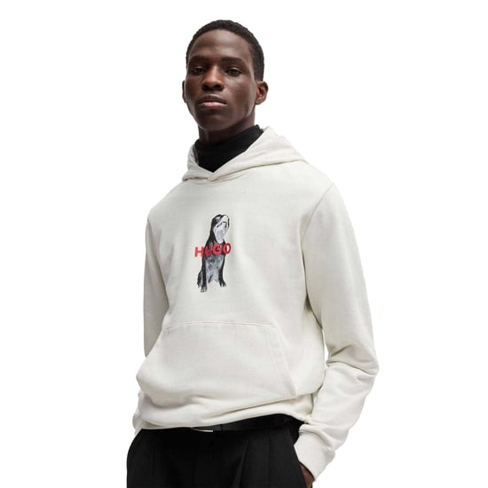 Hugo Mens Dartchon Bulldog Hooded Relaxed Fit Hoodie (Natural) - Image 4