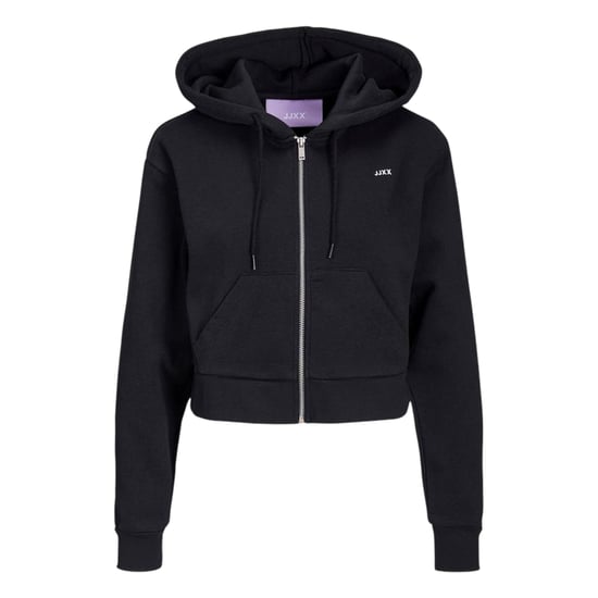 JJXX Abbie – avslappnad hoodie med huva och genomgående dragkedja för damer (Svart) - Image 2