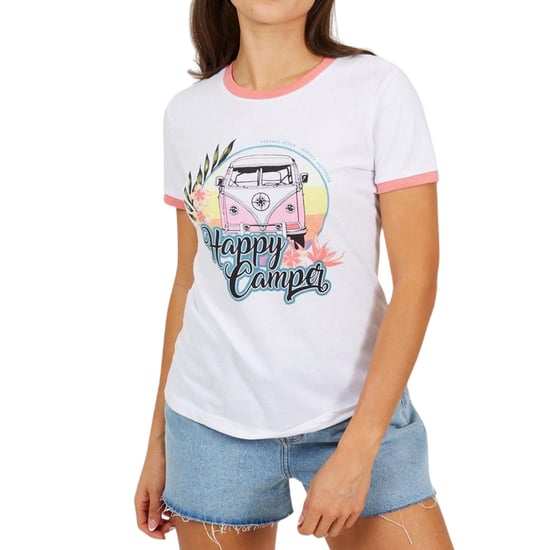 Brave Soul Happy Camper T-shirt voor dames (Wit/Koraal) - Image 2