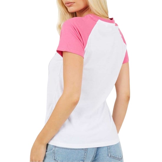 Brave Soul Dames-T-shirt met opdruk en contrasterende mouwen (Wit/Koraal) - Image 3