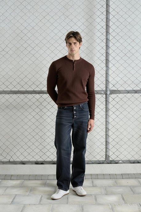 Slim Fit Lange Mouwen Knop Kraag T-Shirt - Image 3