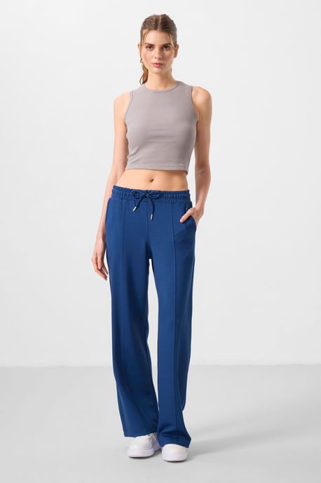 Gestructureerde Brede Pantalon met Touwtjes in de Taille - Image 2