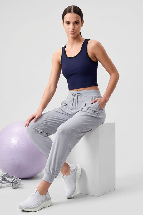 Mid-waist dunne jersey joggingsbroek met zak - Image 2