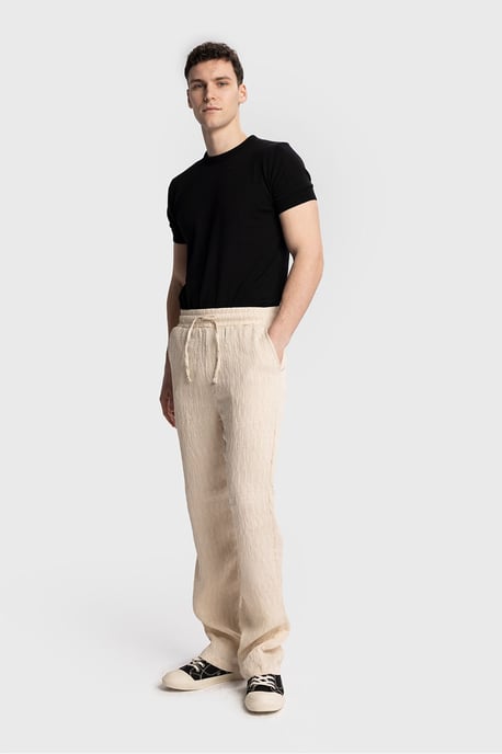 Texturerade Regular Fit Byxor med Dragsko i Midjan - Image 1