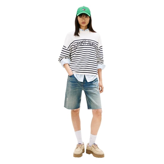 Tommy Jeans Dames/Dames Gestreept Sweatshirt met Geribbelde Ronde Hals (Antiek Wit) - Image 4