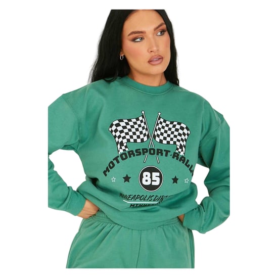 Missy Empire Sweatshirt med grafiskt tryck för dam och dam (Grön) - Image 3