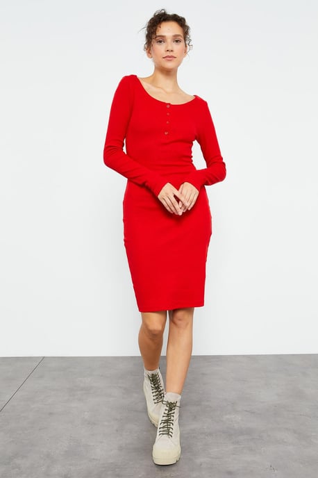 Bodycon Midi Jurk met Ronde Hals - Image 6