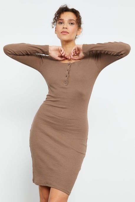 Korte Mouwen Bodycon Midi-jurk met Ronde Hals - Image 2