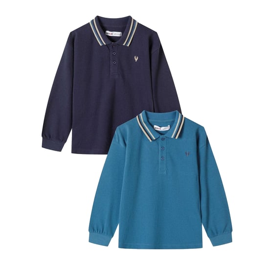 Minoti Jongens Poloshirt met Contrasterende Kraag en Lange Mouwen (Set van 2) (Donkerblauw) - Image 1