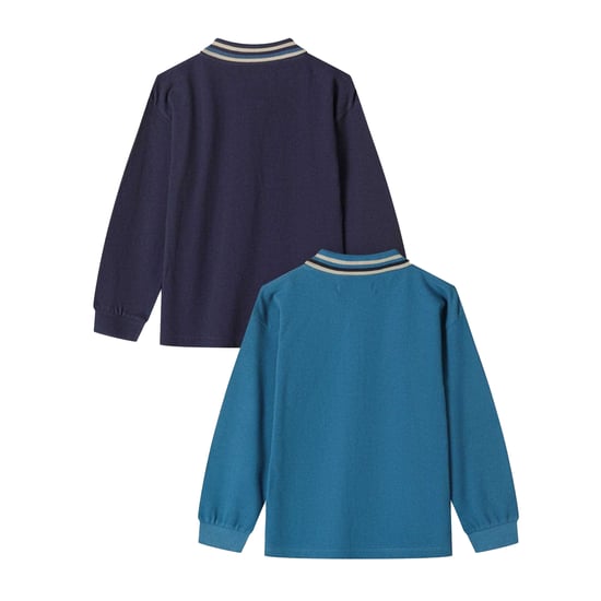 Minoti Jongens Poloshirt met Contrasterende Kraag en Lange Mouwen (Set van 2) (Donkerblauw) - Image 2