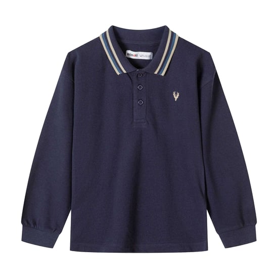 Minoti Jongens Poloshirt met Contrasterende Kraag en Lange Mouwen (Set van 2) (Donkerblauw) - Image 3