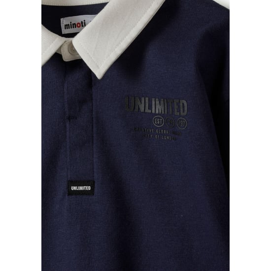 Minoti Jongens Bedrukt Poloshirt Met Lange Mouwen (Marineblauw) - Image 4