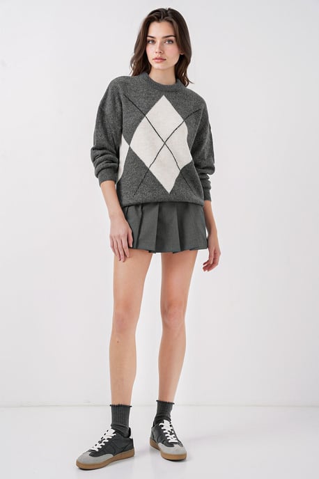 Oversized Argyle Crew Neck Sweater - Image 2