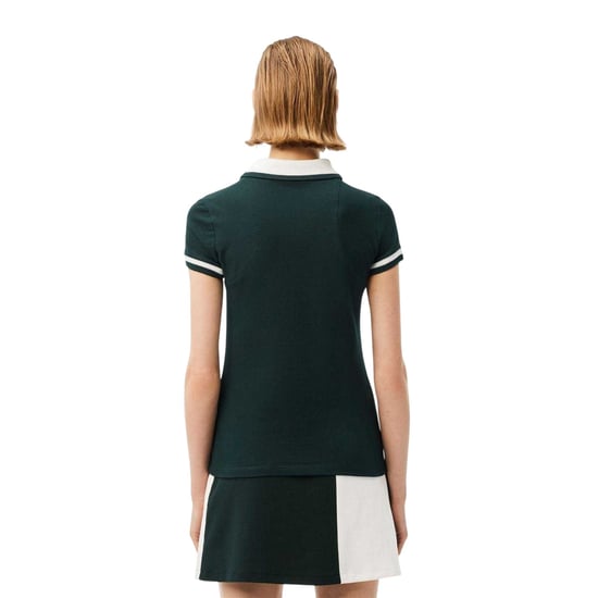 Lacoste Dames Geborduurd Logo Korte Mouwen Polo Shirt (Groen/Wit) - Image 2