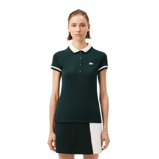 Lacoste Dames Geborduurd Logo Korte Mouwen Polo Shirt (Groen/Wit) - Image 3
