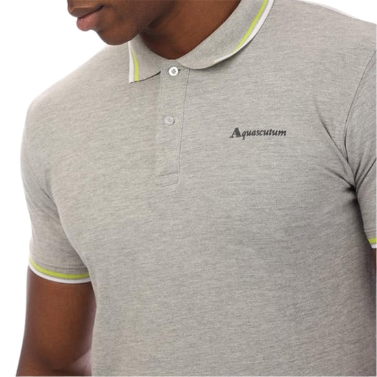 Aquascutum Mens Slim Short-Sleeved Polo Shirt (Grey) - Image 3