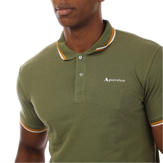 Aquascutum Mens Slim Short-Sleeved Polo Shirt (Green/White) - Image 3
