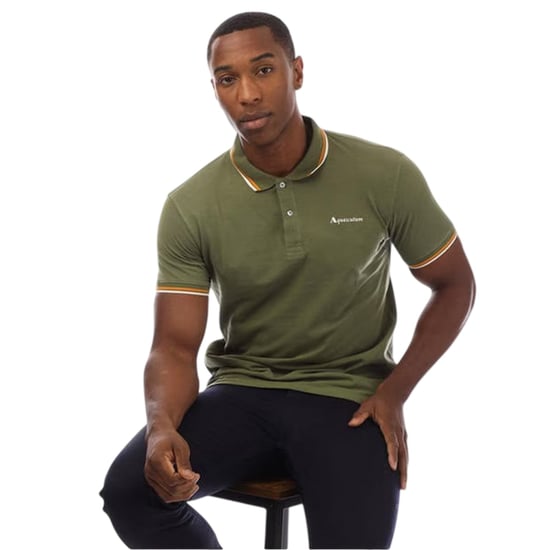Aquascutum Mens Slim Short-Sleeved Polo Shirt (Green/White) - Image 4