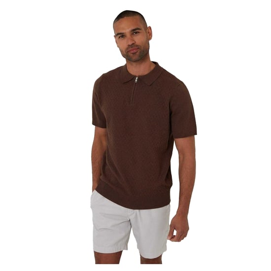 Threadbare Heren Whittley gestructureerd poloshirt met korte mouwen (Walnoot) - Image 2