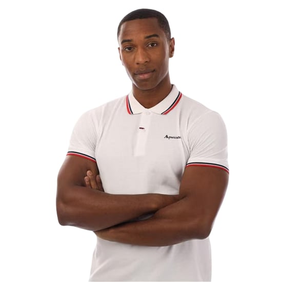 Aquascutum Mens Slim Short-Sleeved Polo Shirt (White/Navy) - Image 3