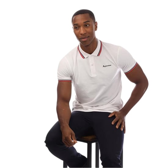 Aquascutum Mens Slim Short-Sleeved Polo Shirt (White/Navy) - Image 4