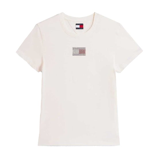Tommy Jeans Dames-T-shirt met strass-logo, normale pasvorm (Antiek Wit) - Image 2
