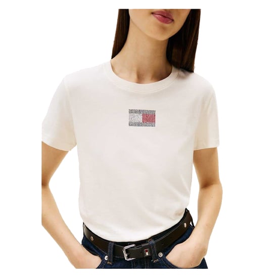Tommy Jeans Dames-T-shirt met strass-logo, normale pasvorm (Antiek Wit) - Image 4