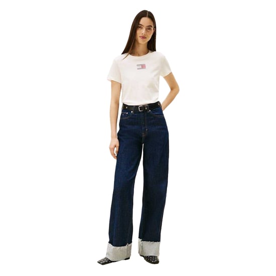 Tommy Jeans Dames-T-shirt met strass-logo, normale pasvorm (Antiek Wit) - Image 5