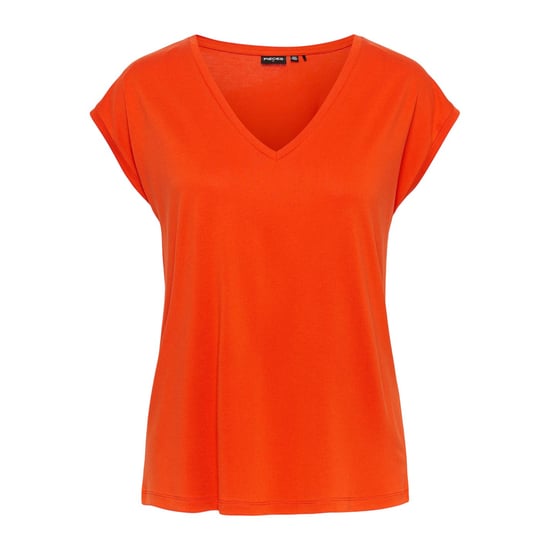 Pieces Pckamala gebreid T-shirt met V-hals voor dames (Mandarijn Tango) - Image 2