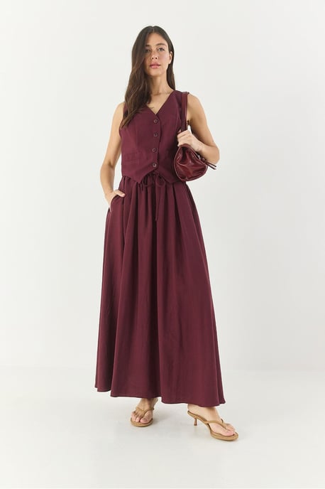 V-hals Vest en Maxi Rok Twee-Stuk Coördinaat Set - Image 2