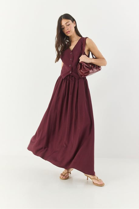 V-hals Vest en Maxi Rok Twee-Stuk Coördinaat Set - Image 3