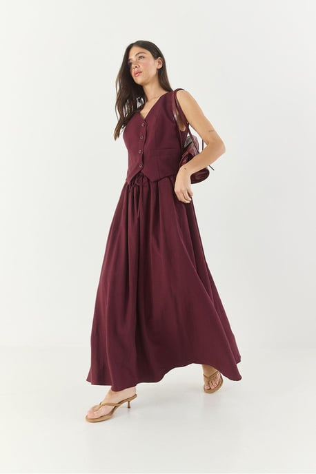 V-hals Vest en Maxi Rok Twee-Stuk Coördinaat Set - Image 4