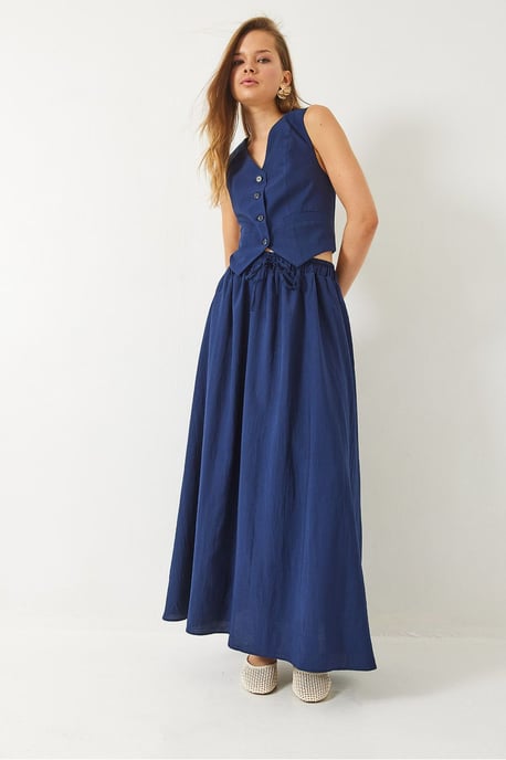 V-hals Vest en Maxi Rok Twee-delige Set - Image 3