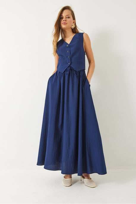 V-hals Vest en Maxi Rok Twee-delige Set - Image 4