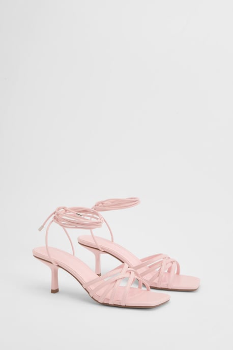 Strappy Front Tie Up Low Stiletto Heels - Image 2