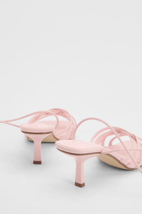 Strappy Front Tie Up Low Stiletto Heels - Image 3