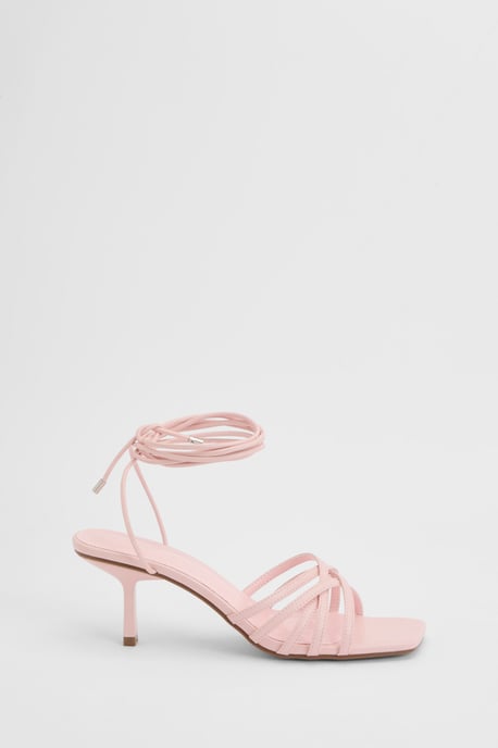 Strappy Front Tie Up Low Stiletto Heels - Image 4