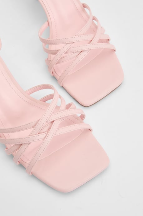 Strappy Front Tie Up Low Stiletto Heels - Image 5