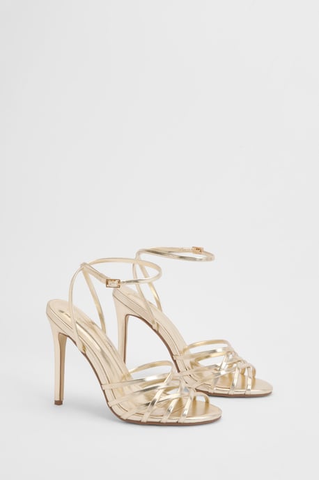 Metallic Strappy Cage Front High Stiletto Heels - Image 3