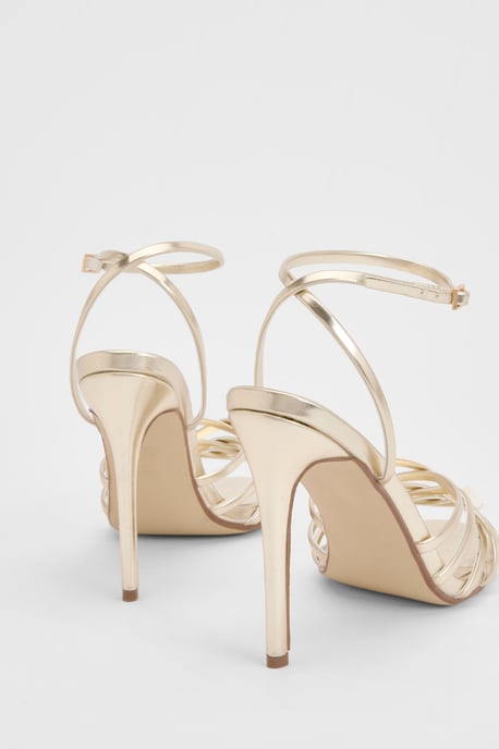 Metallic Strappy Cage Front High Stiletto Heels - Image 4